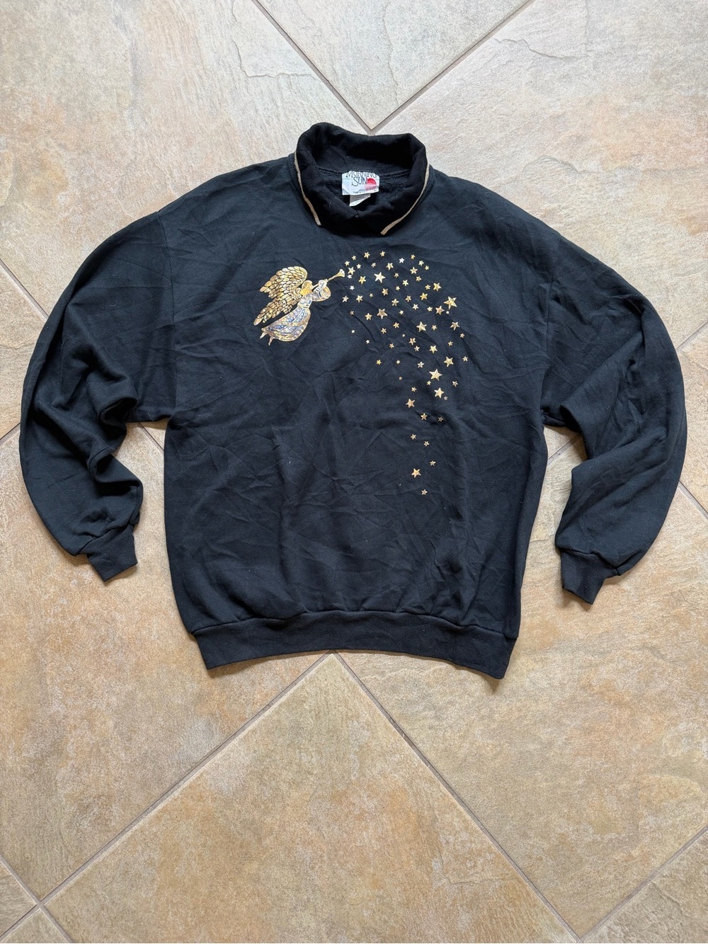 Black Men's Sweater with Gold Angel & Star Embroidery